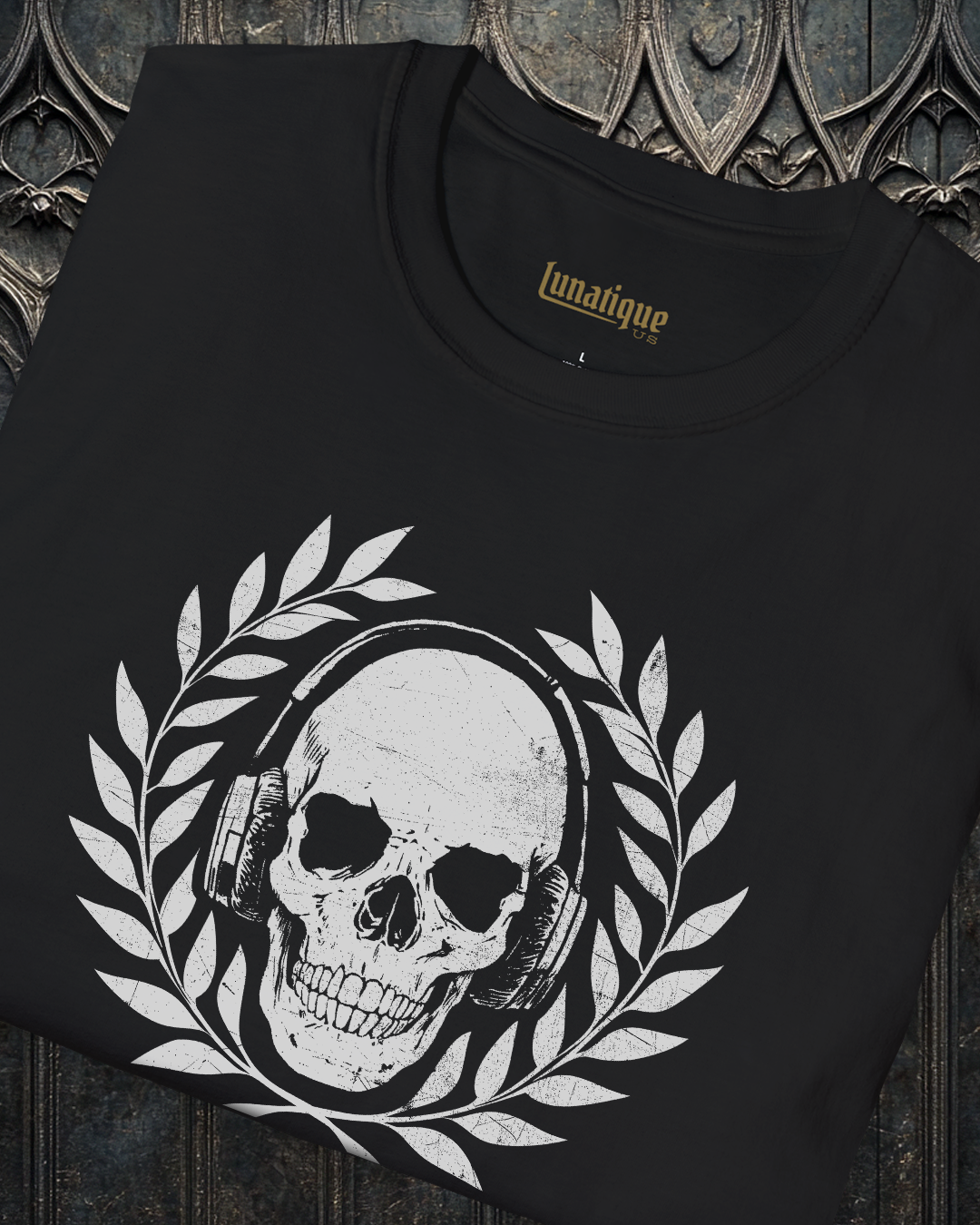Skull with Headphones and Laurel T-Shirt
