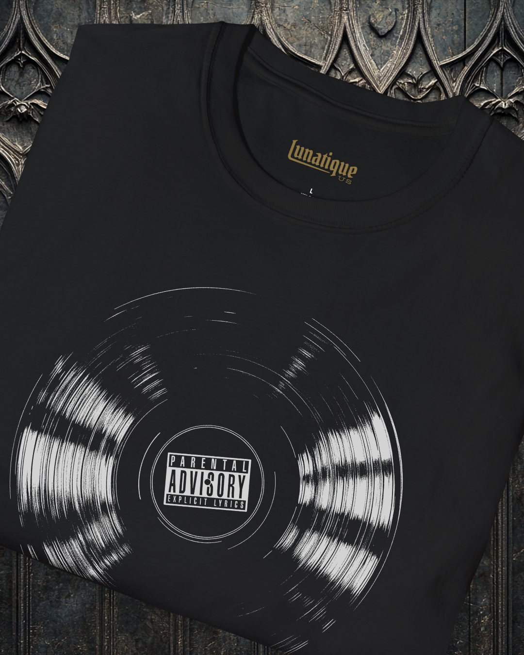 Vinyl Record with Parental Advisory T-Shirt