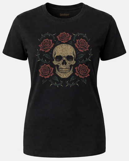 Skull with Roses Women's Cut T‑Shirt
