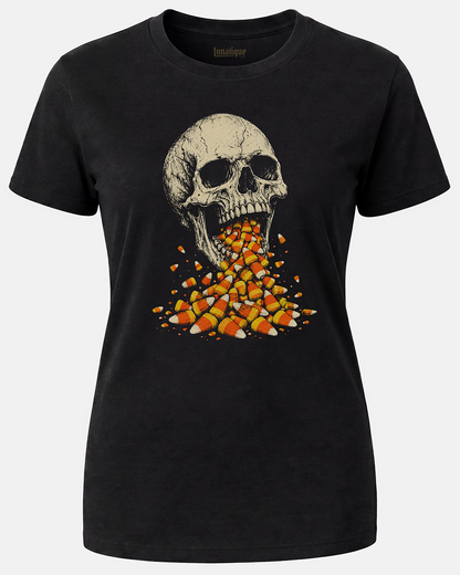 Skull Barfing Candy Corn Women's Cut T‑Shirt