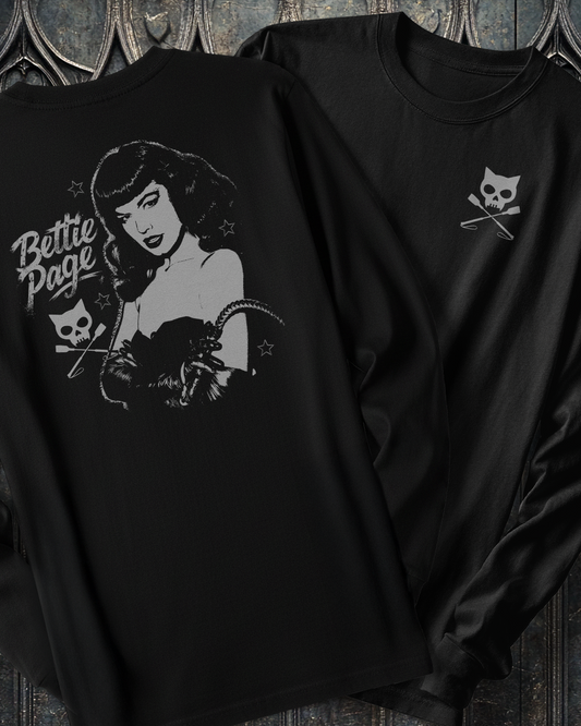 Bettie Page Dominatrix 2 Sided Long Sleeve T-Shirt