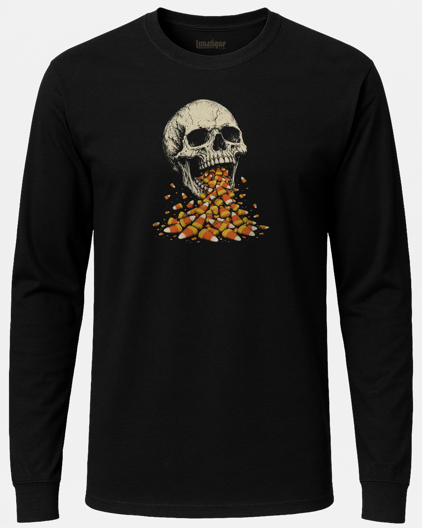 Skull Barfing Candy Corn Long Sleeve T-Shirt