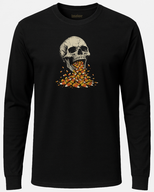 Skull Barfing Candy Corn Long Sleeve T-Shirt