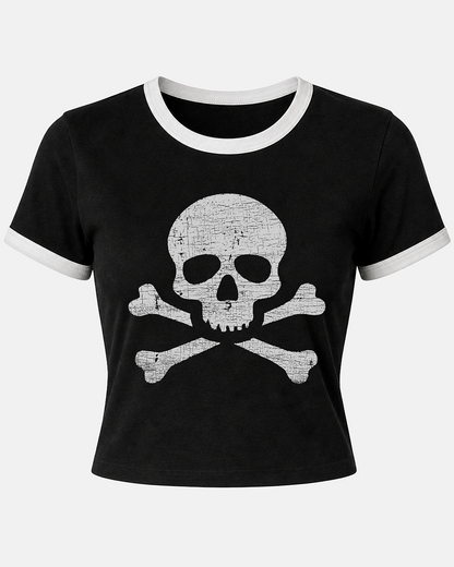 Skull and Crossbones Women's Ringer Baby Tee