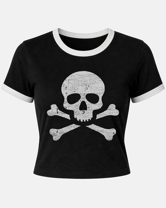 Skull and Crossbones Women's Ringer Baby Tee