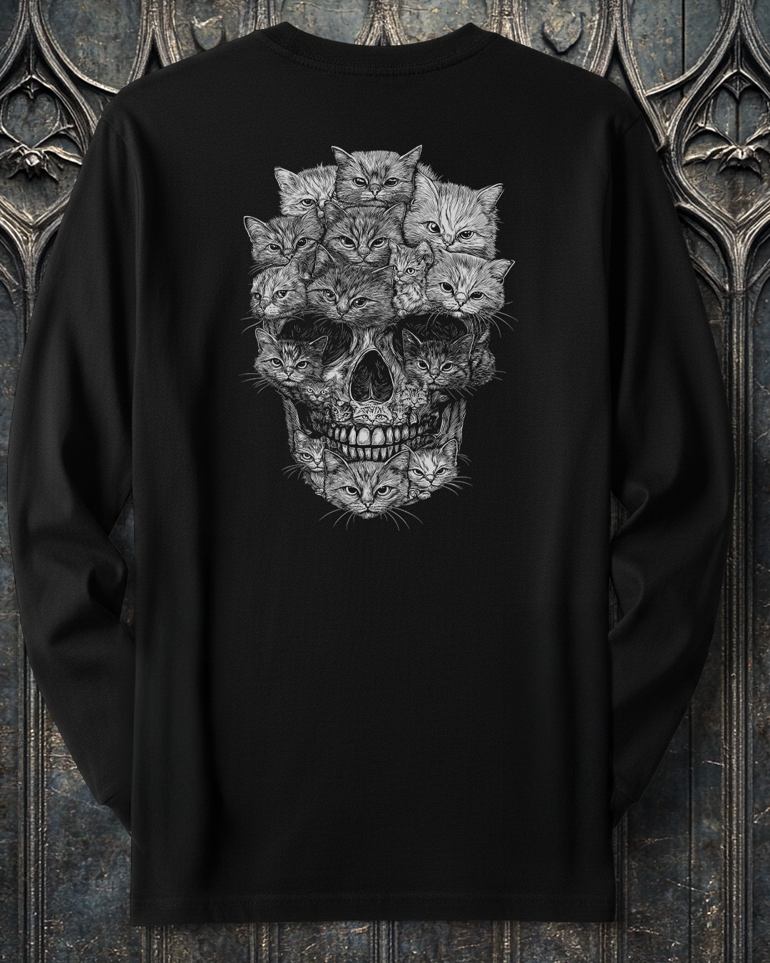 A Skull But It's Cats  2 Sided Long Sleeve T-Shirt