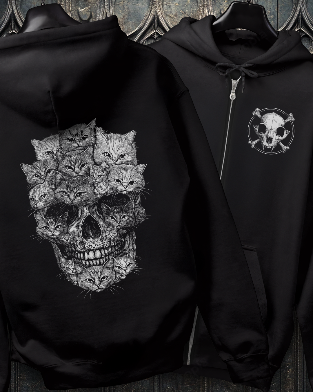 A Skull But It's Cats Zip-Up Hoodie (2 Sided)