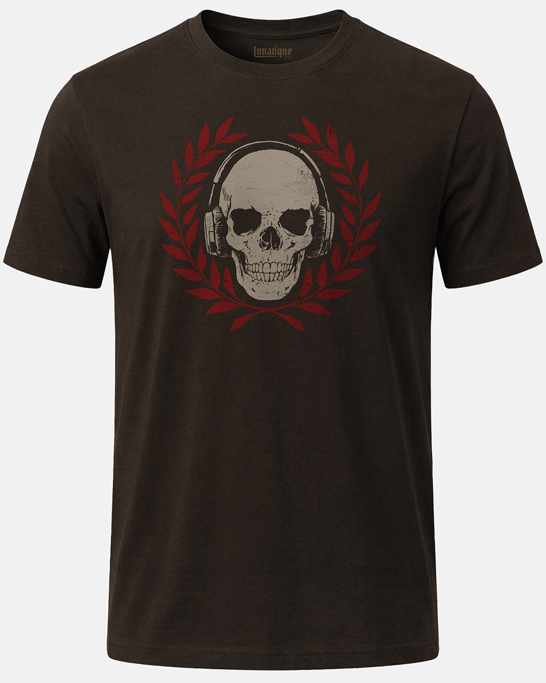 Skull with Headphones and Laurel in Color T-Shirt