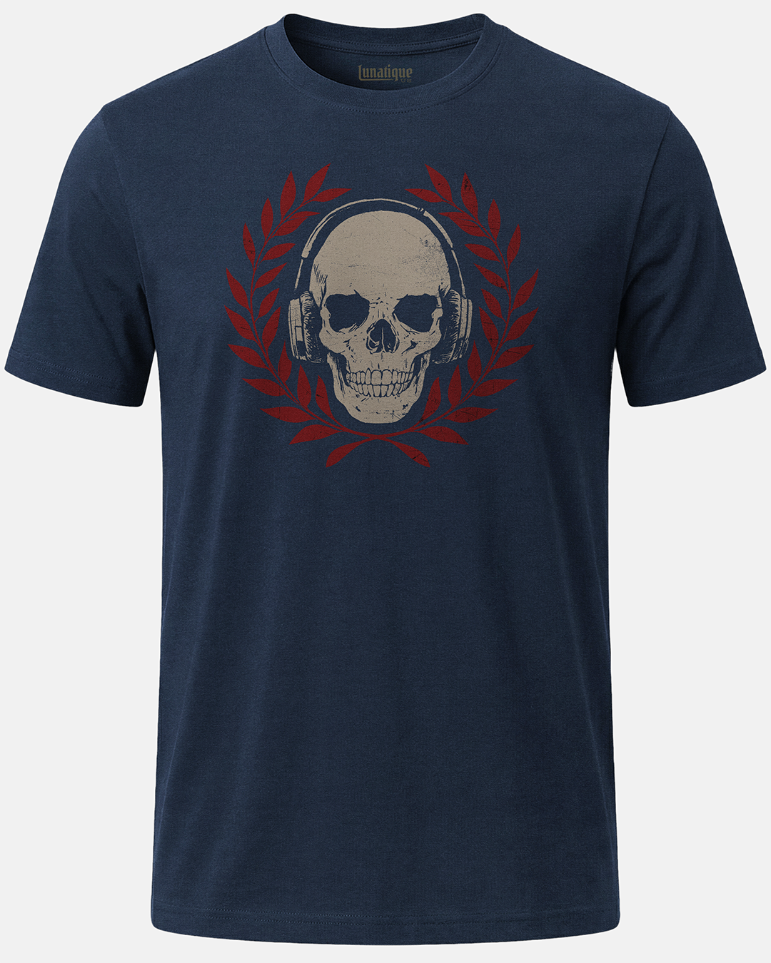 Skull with Headphones and Laurel in Color T-Shirt