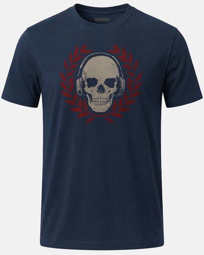 Skull with Headphones and Laurel in Color T-Shirt