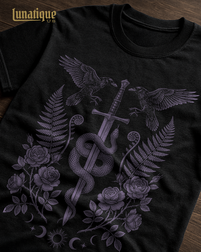 Sword Serpent and Ravens in Purple T-Shirt