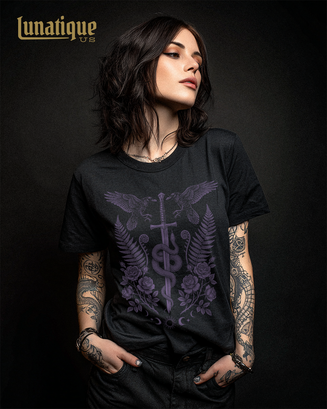 Sword Serpent and Ravens in Purple T-Shirt