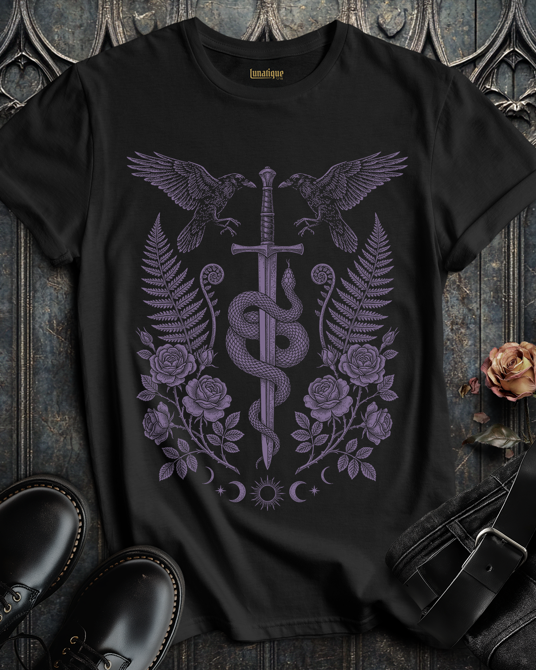 Sword Serpent and Ravens in Purple T-Shirt