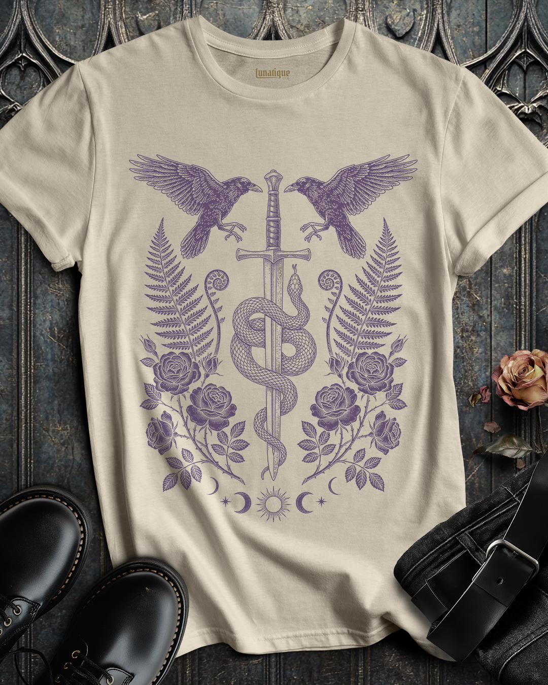 Sword Serpent and Ravens in Purple T-Shirt