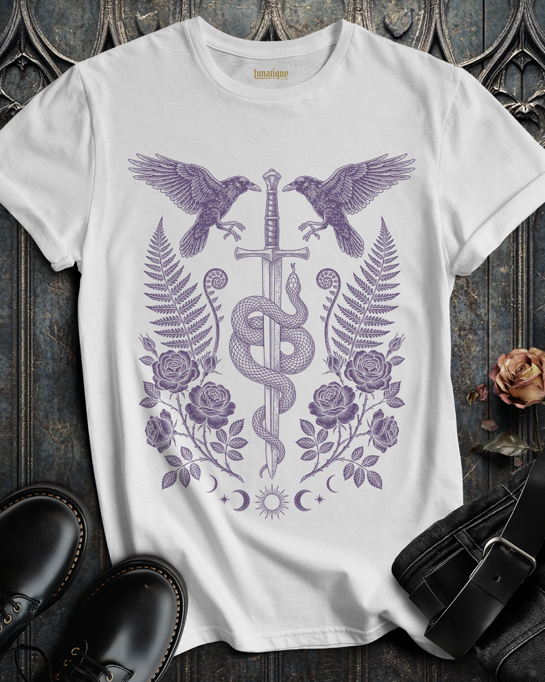 Sword Serpent and Ravens in Purple T-Shirt