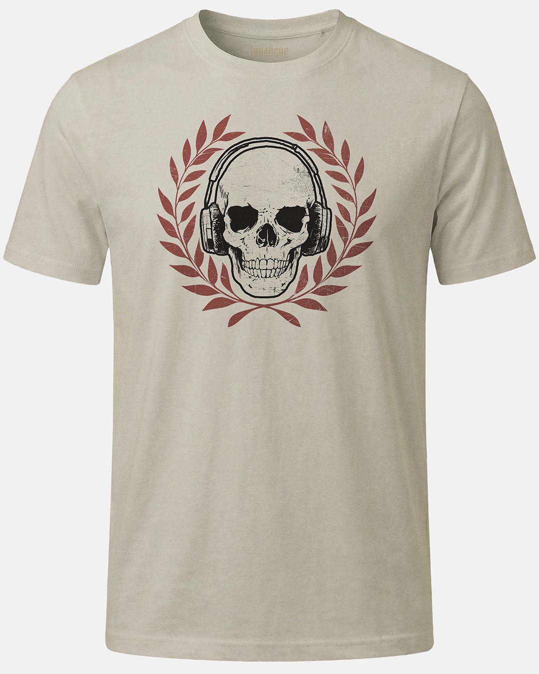 Skull with Headphones and Laurel in Color T-Shirt