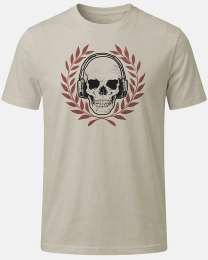 Skull with Headphones and Laurel in Color T-Shirt