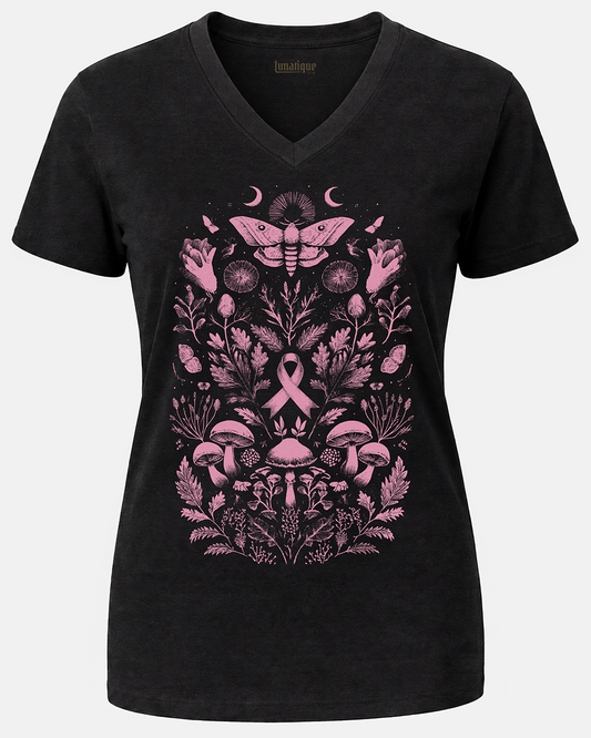 Pink Cottagecore Unisex V-Neck T-Shirt