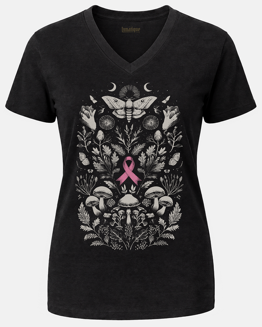 Pink n Gray Cottagecore Unisex V-Neck T-Shirt