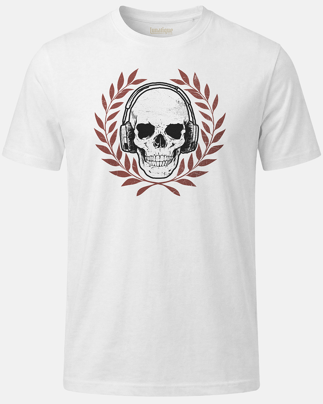 Skull with Headphones and Laurel in Color T-Shirt