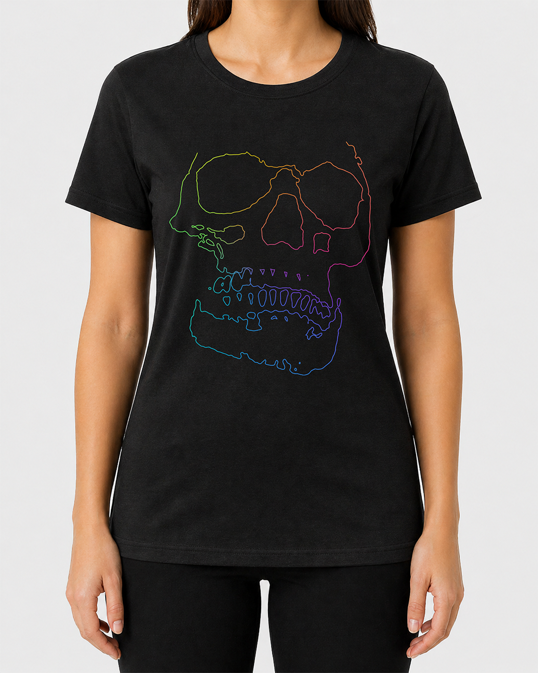 Rainbow Line Skull Women's Cut T‑Shirt