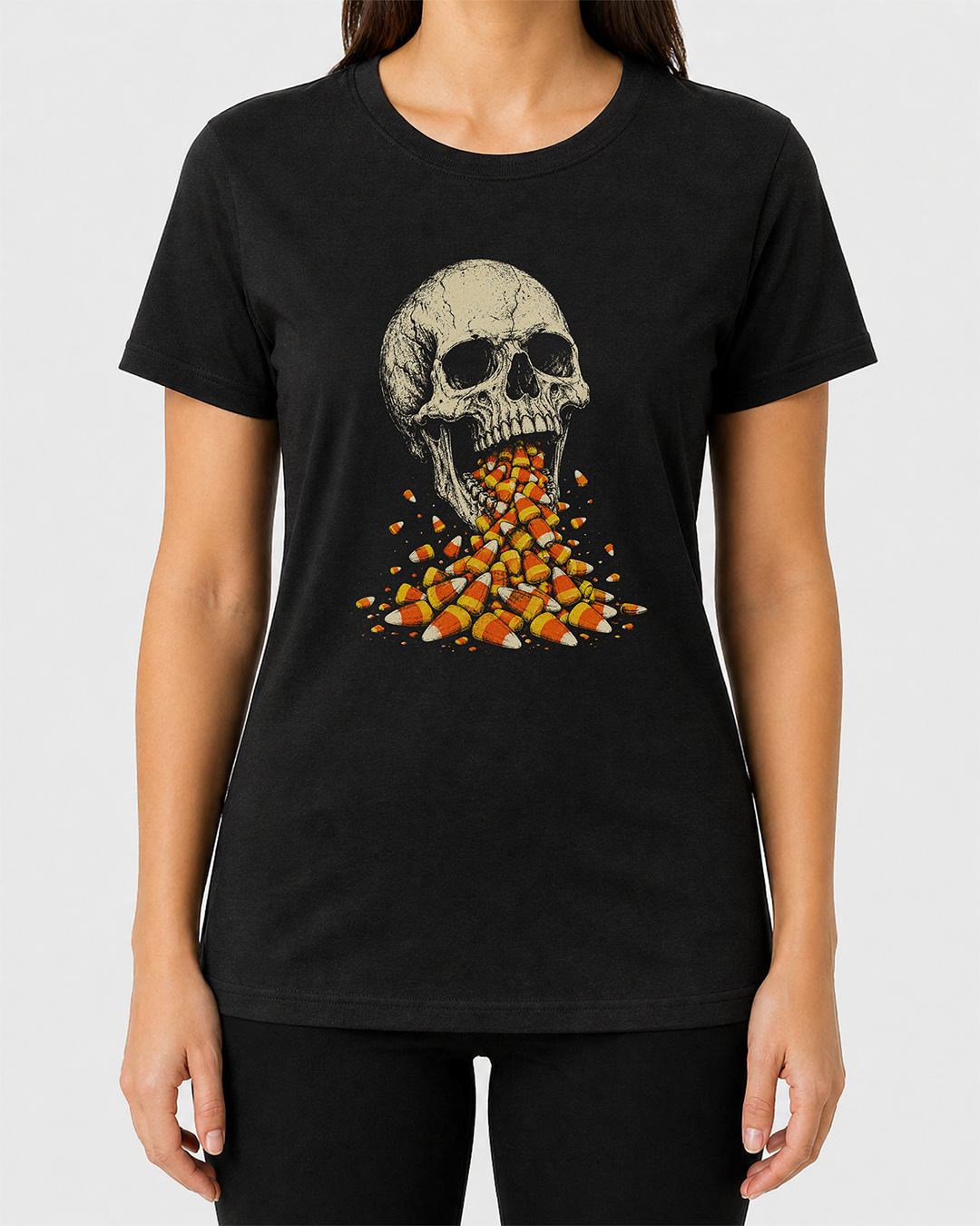 Skull Barfing Candy Corn Women's Cut T‑Shirt