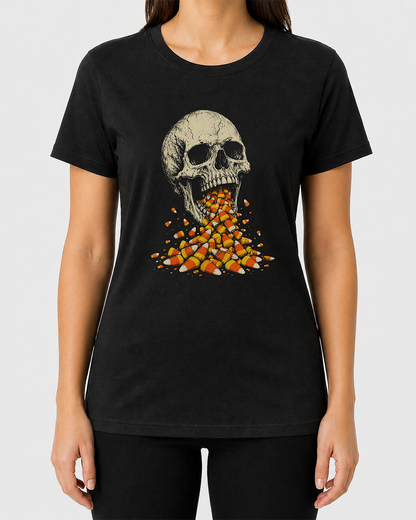 Skull Barfing Candy Corn Women's Cut T‑Shirt