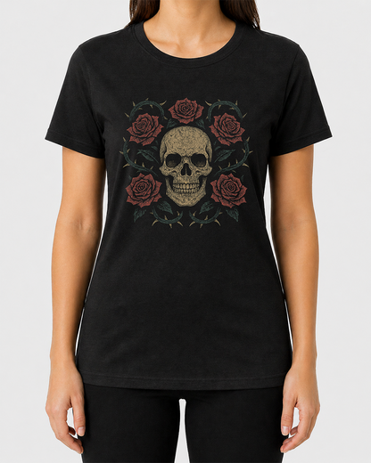 Skull with Roses Women's Cut T‑Shirt