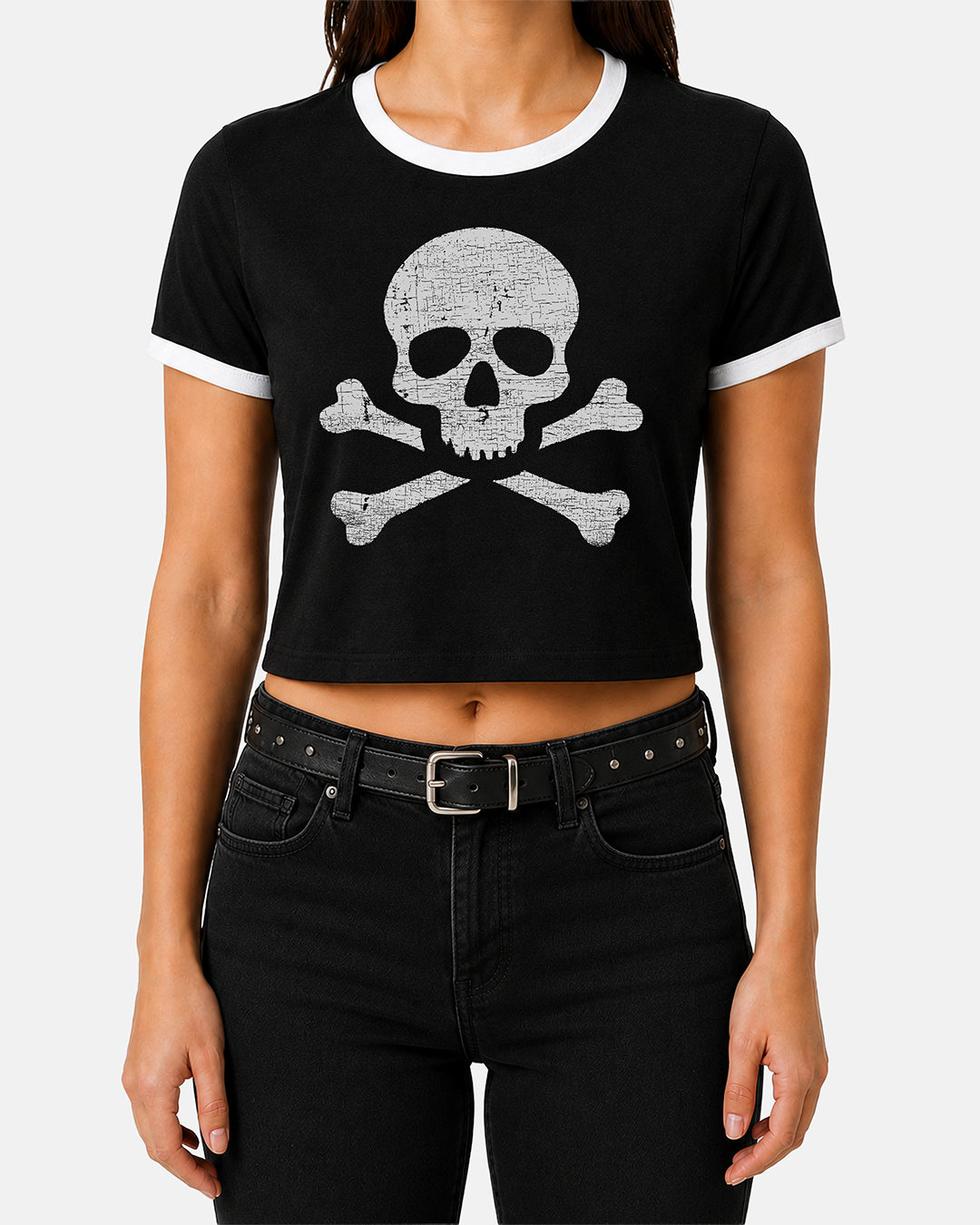 Skull and Crossbones Women's Ringer Baby Tee