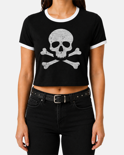 Skull and Crossbones Women's Ringer Baby Tee
