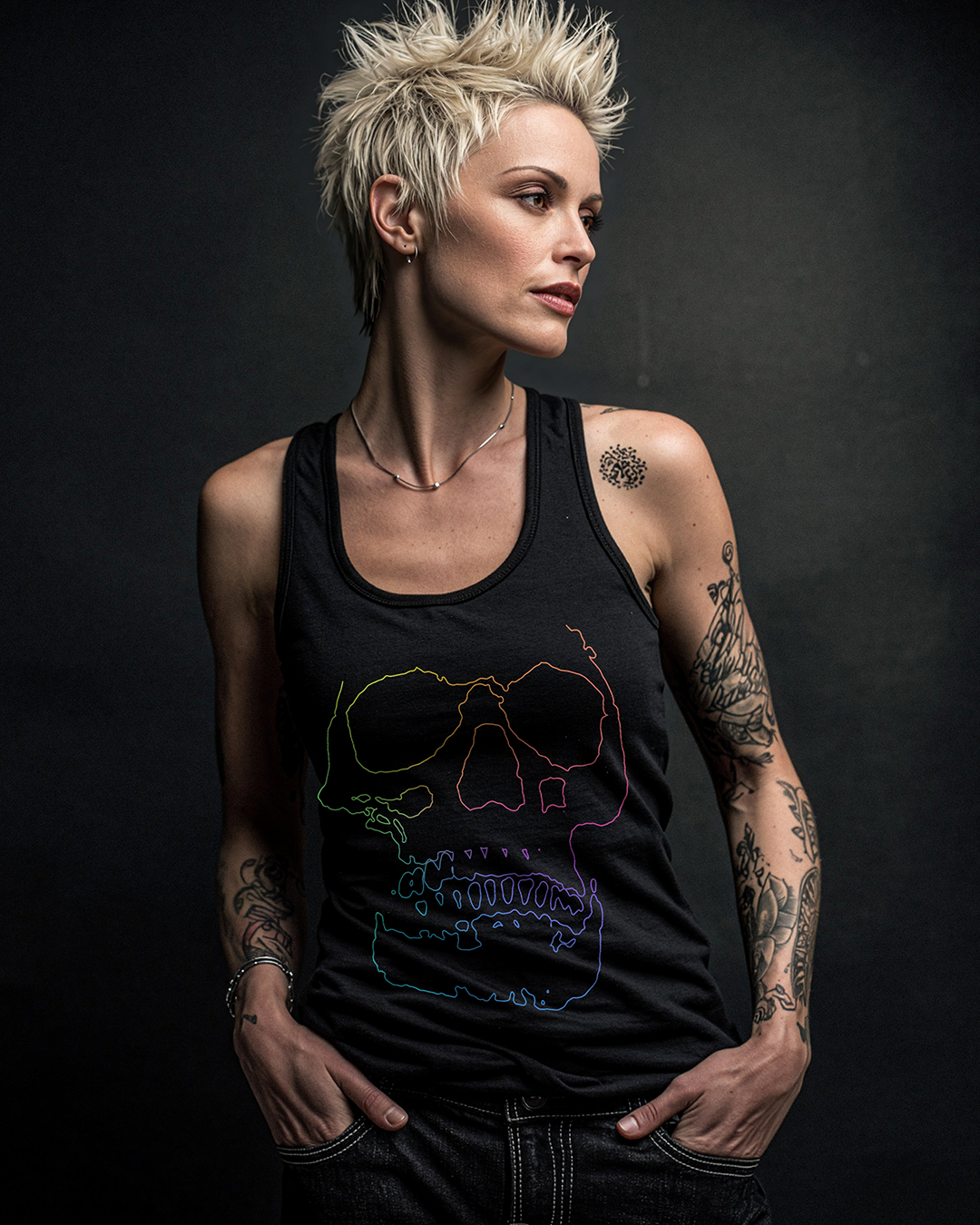 Rainbow Line Skull Women's Tank